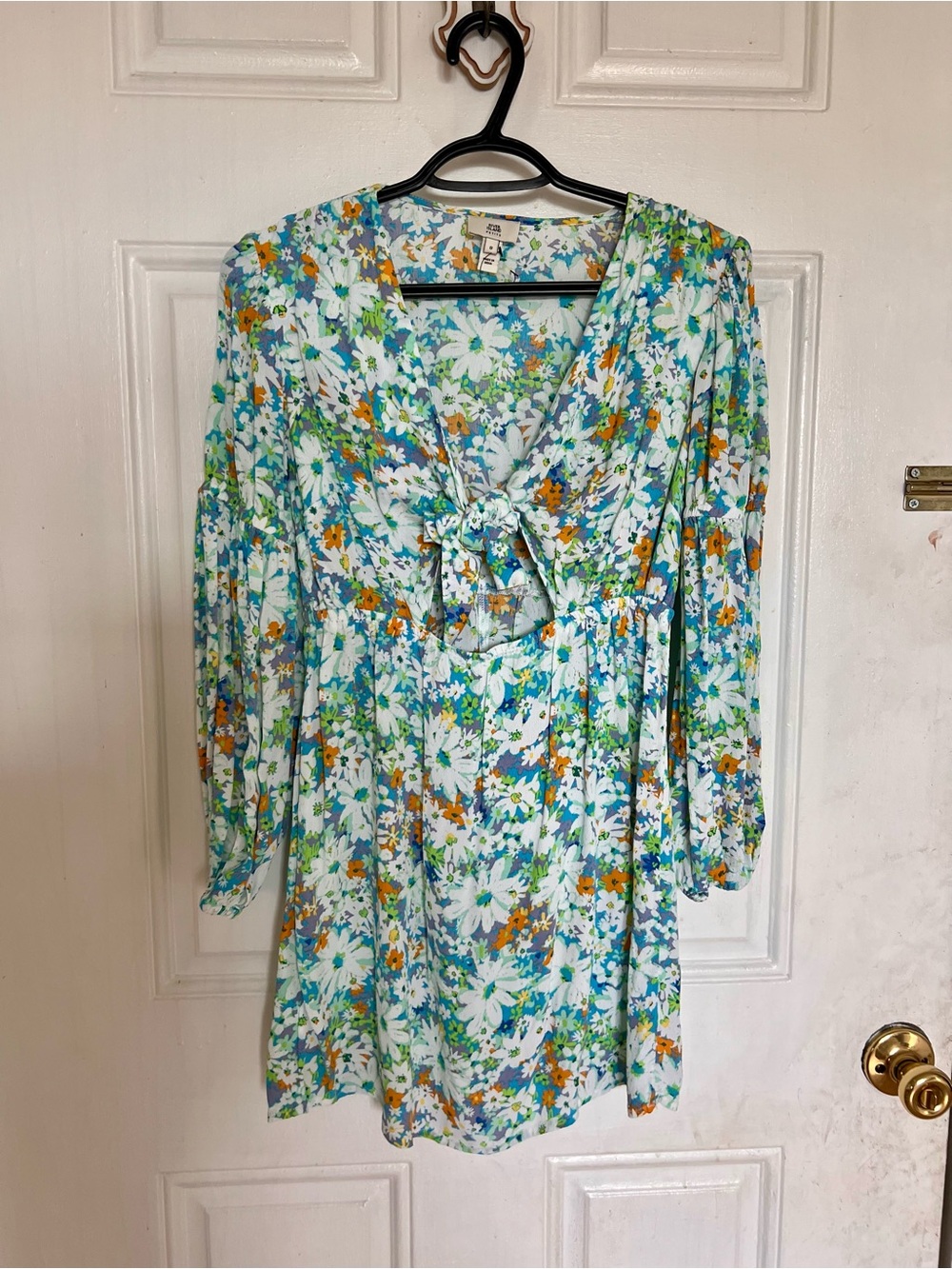River Island | Floral Tie-Front Mini Dress in Light Blue